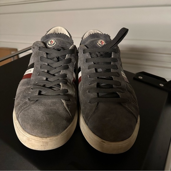 Moncler Grey Monaco Suede Low-top Tennis Shoes - Picture 4 of 5